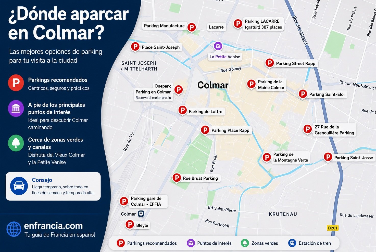 Dónde aparcar en Colmar: gratis, de pago, parkings baratos y consejos
