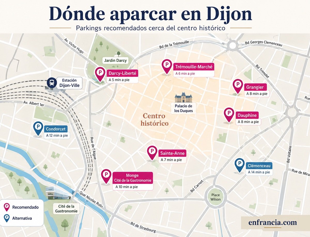 Dónde aparcar en Dijon: gratis, de pago y mejores opciones